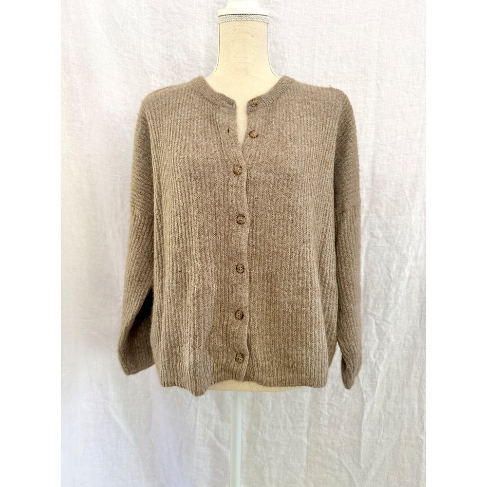 Madewell Bellaire Cardigan Sweater Women Taupe Alpaca Blend Ribbed Knit Large